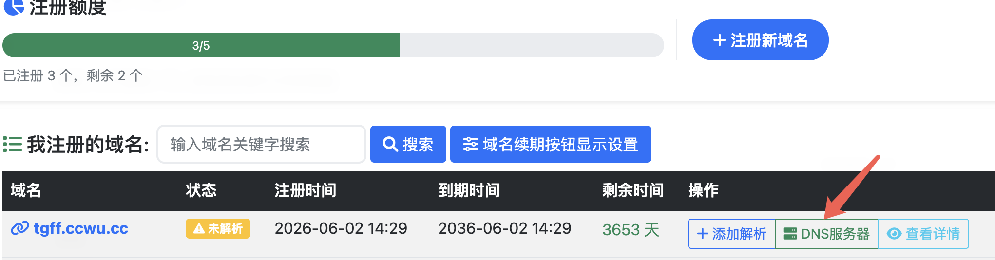 在 DNSHE 点击 DNS 服务器
