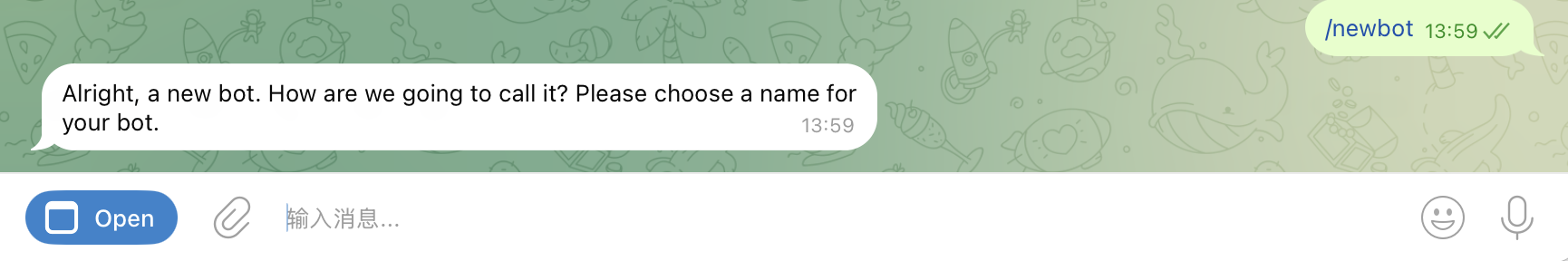 发送 /newbot 后设置名称